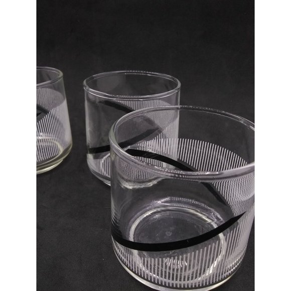 Mika's midnight? G. Braids Black/White Lowball Glasses Retro MCM Bar Ware Set/4. - Picture 11 of 12